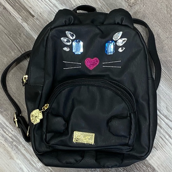 betsey johnson mini backpack cat 🌺Betsey Johnson Black Cat with Jeweled Details Mini Backpack